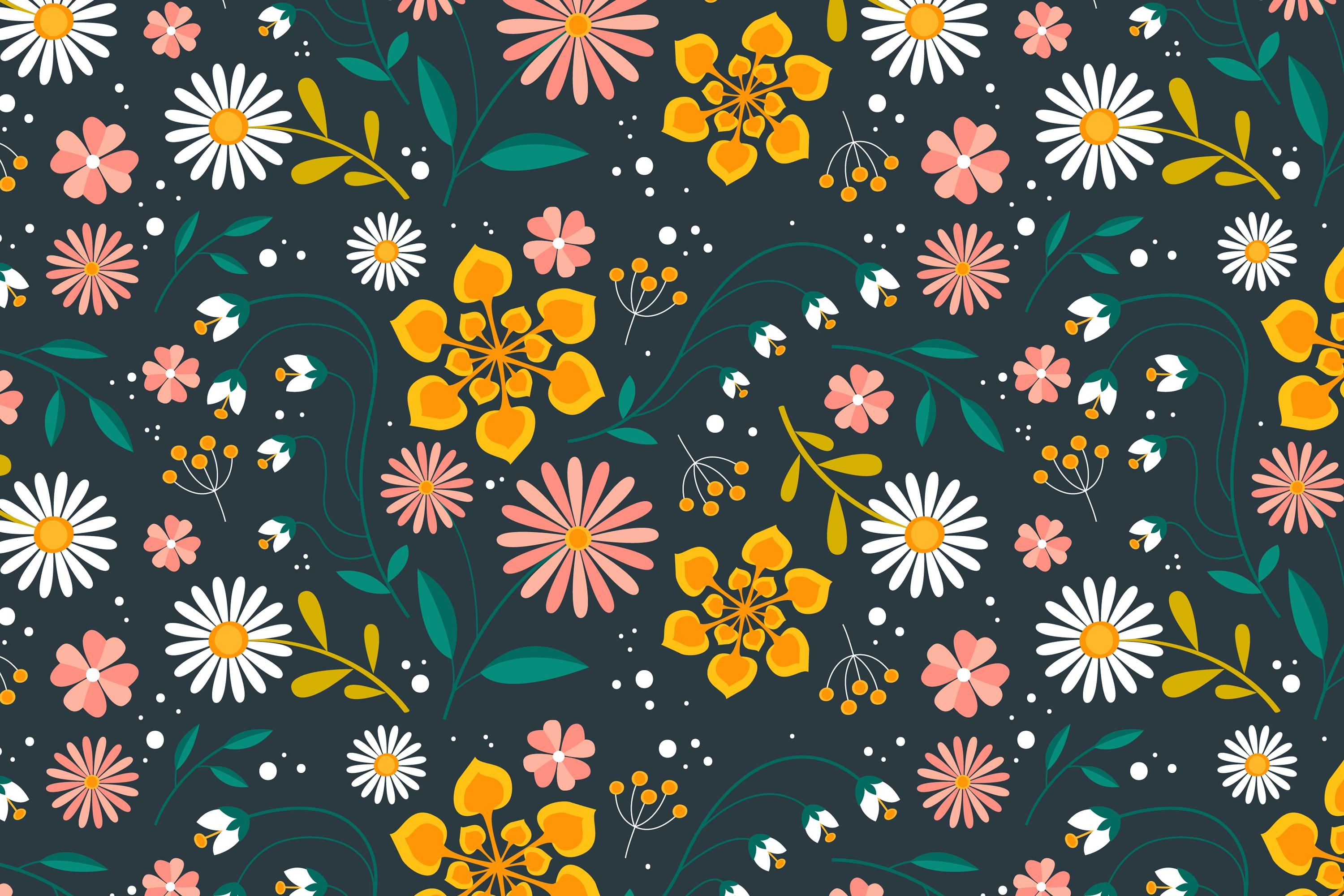 Organic flat pressed flowers pattern