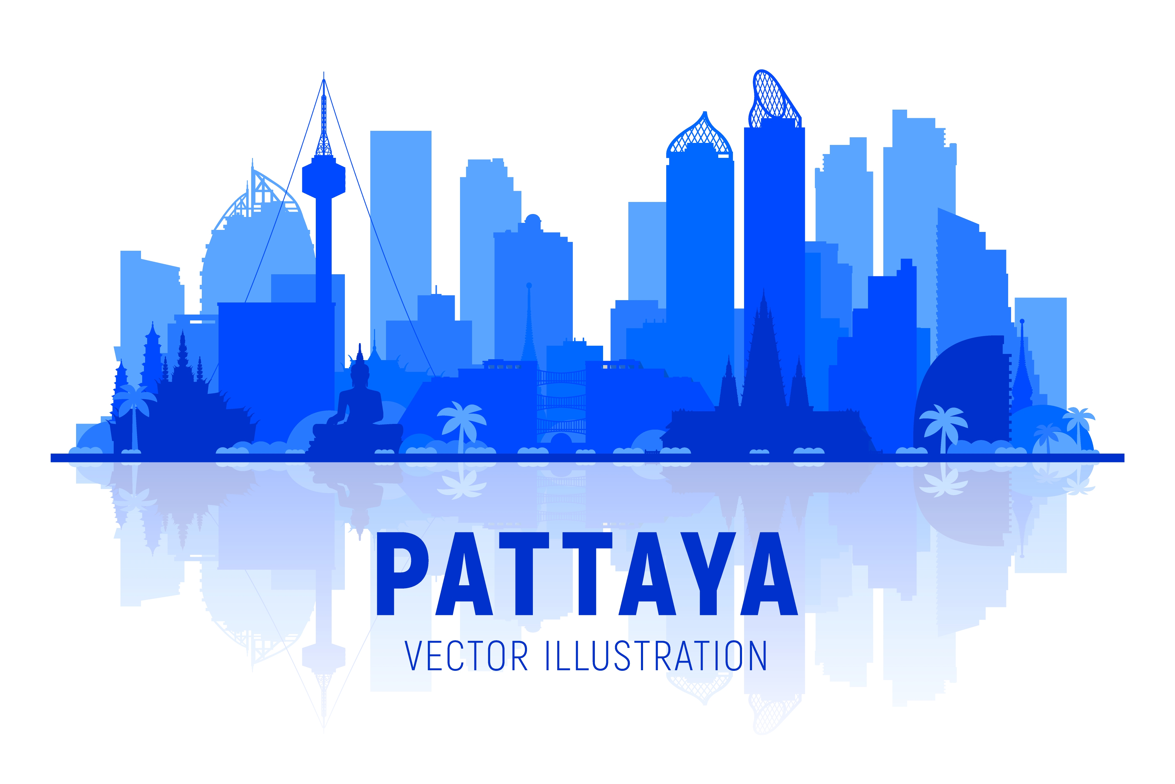 Pattaya thailand skyline with panorama in white background vector illustration business travel