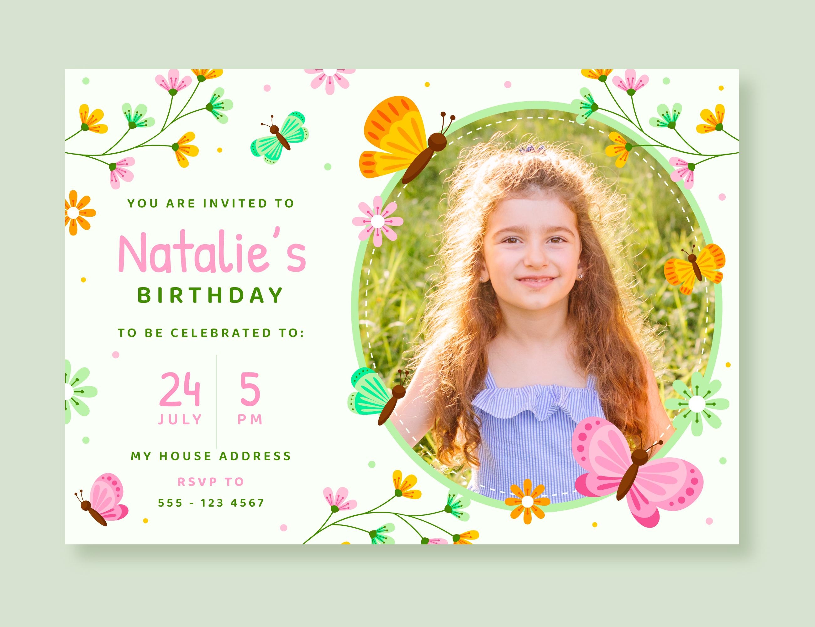 Flat Butterfly Birthday Invitation Template