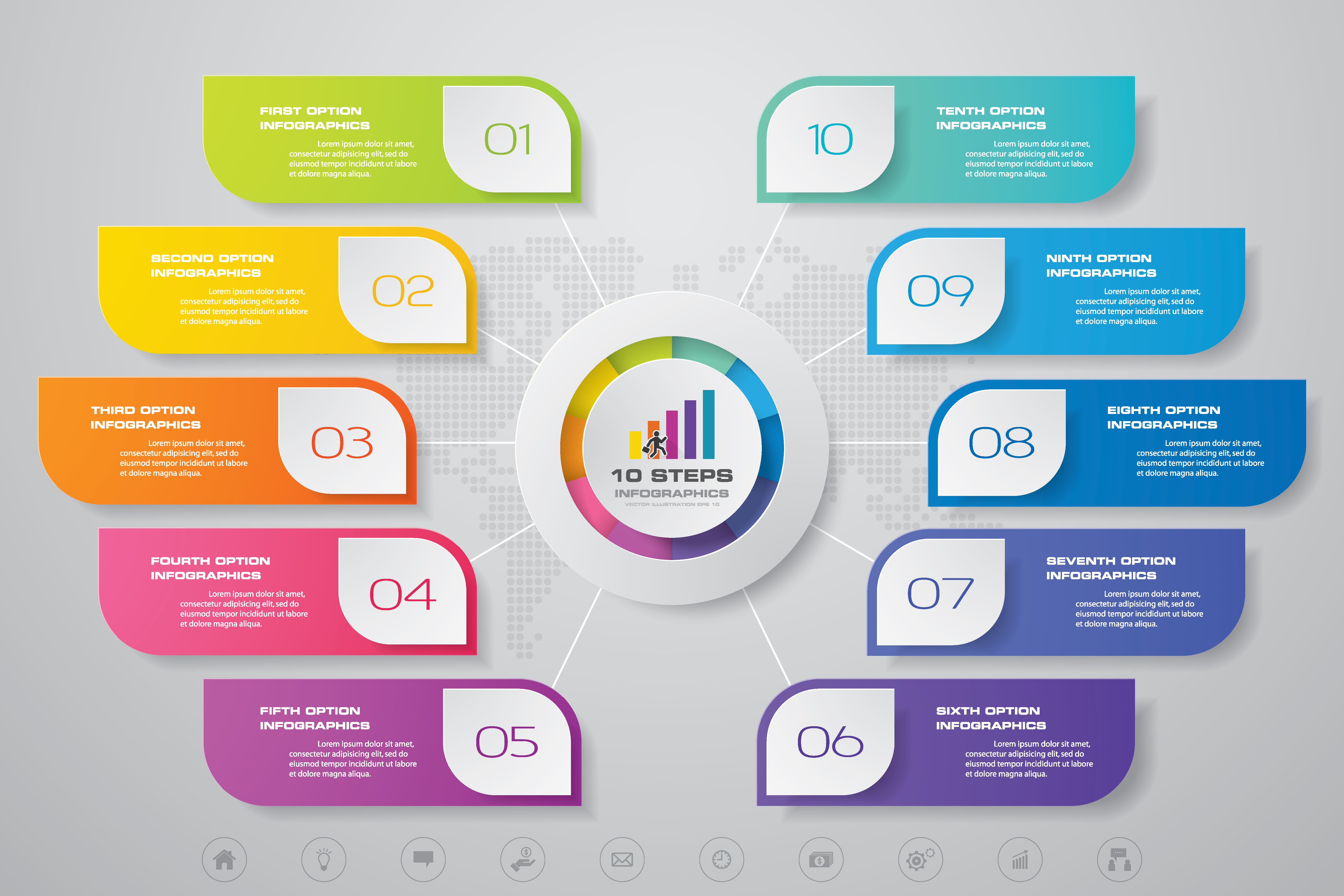 10 Steps Modern Chart Infographics Elements