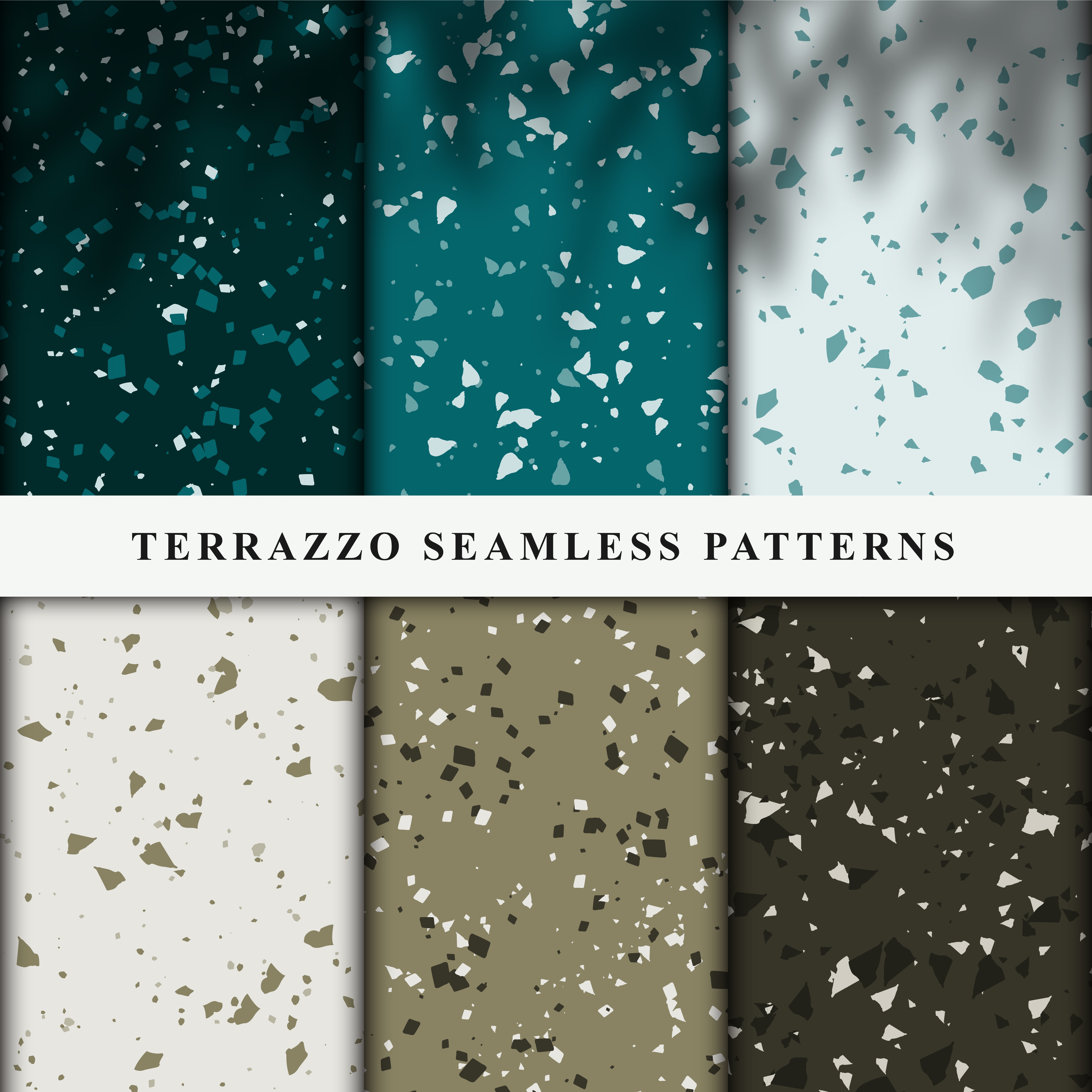 Set of terrazzo style seamless patterns.