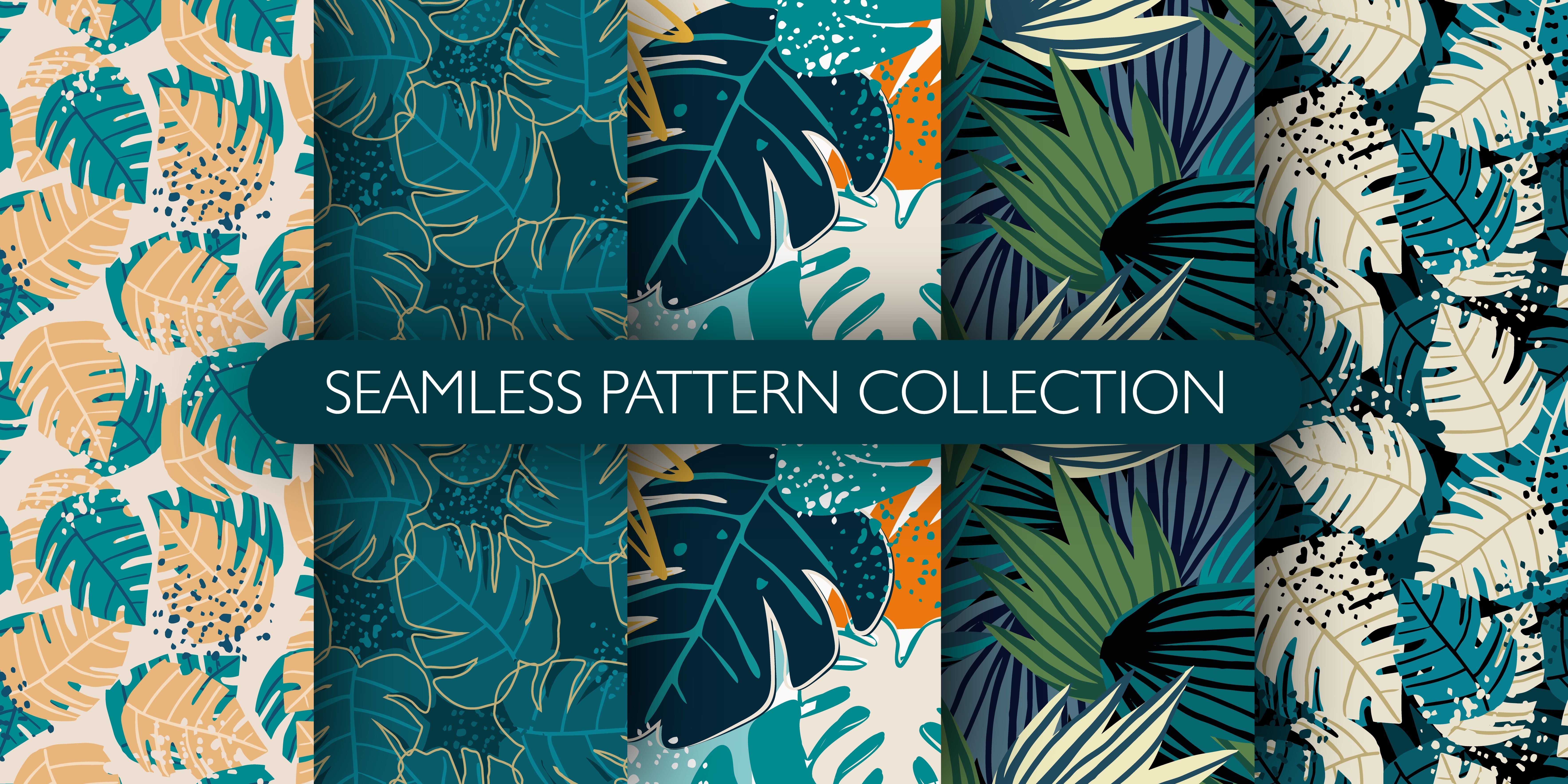 Set of Jungle Exotic Leaves Seamless Pattern