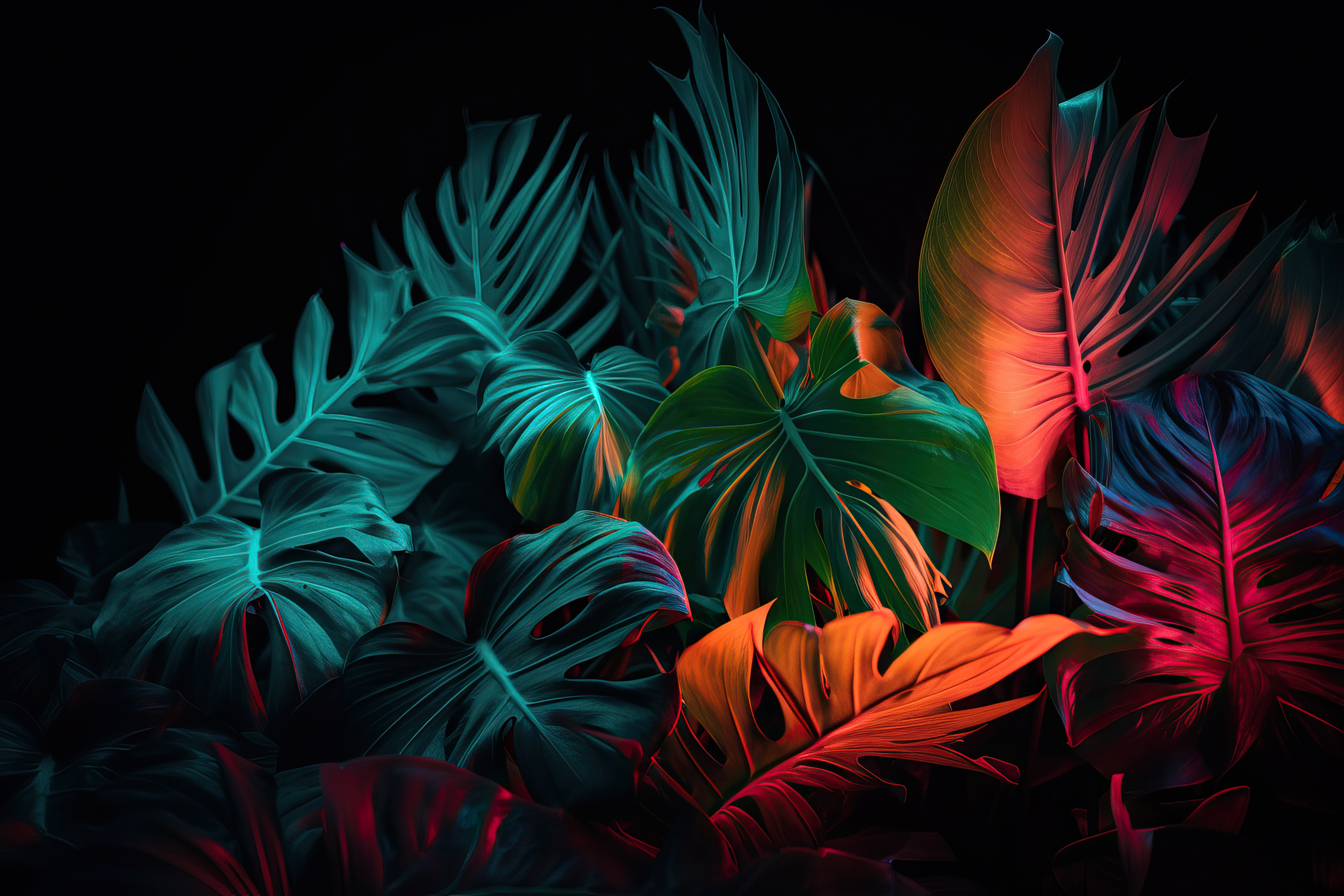 Tropical Leaves Flat Lay Neon Colors