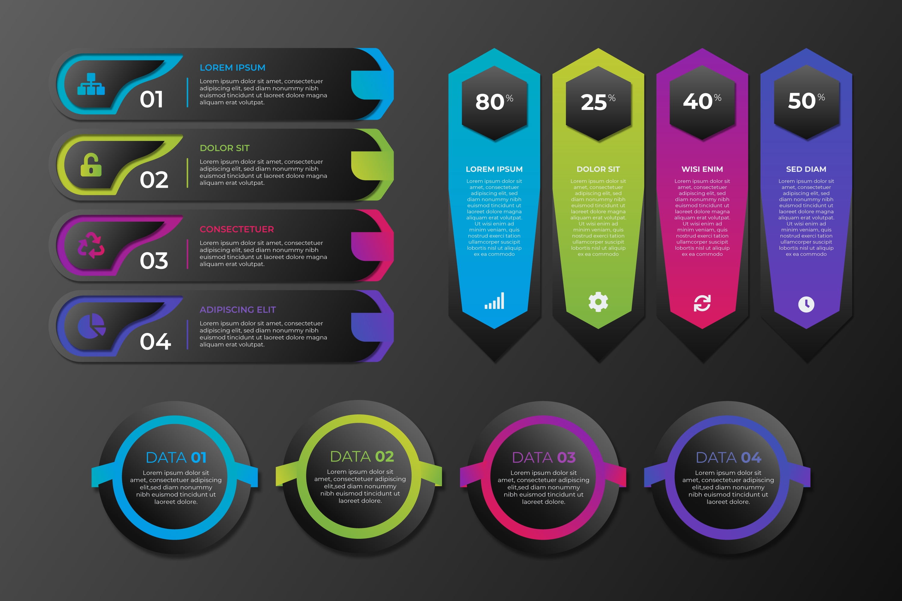Infographic elements collection with black background