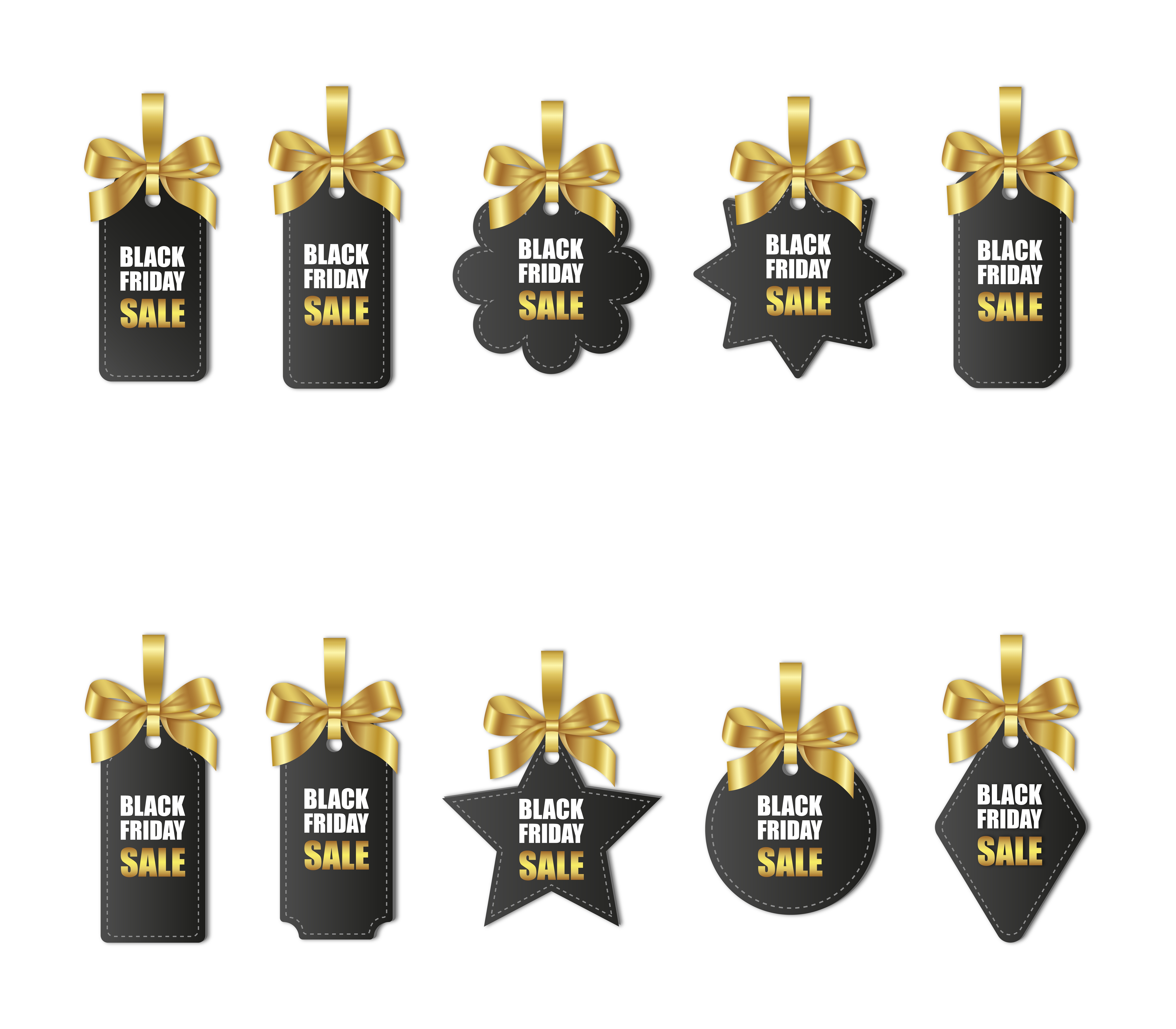 Black Friday Price Tags with Gold Bows Ribbon Set