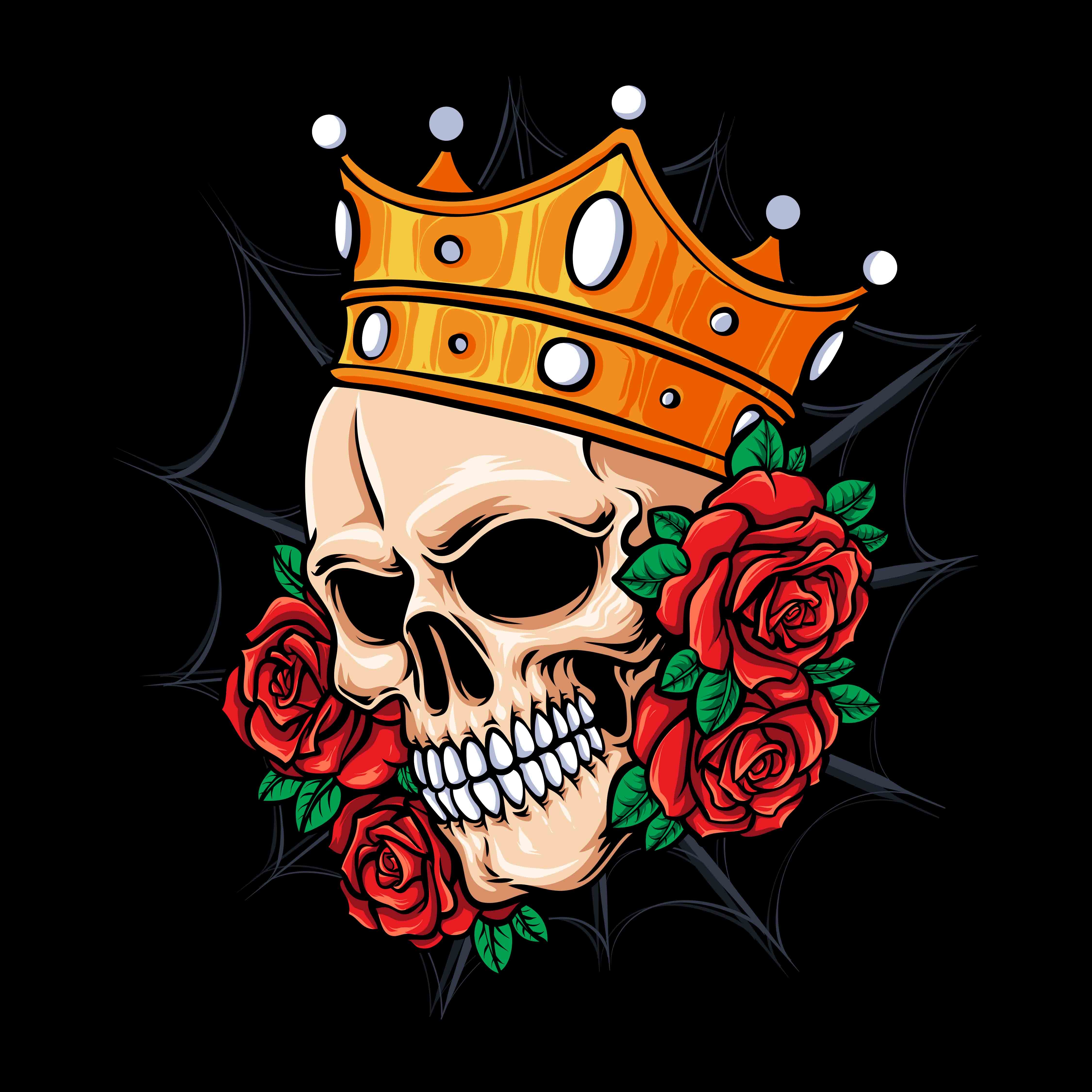 Skull Tattoo with Crown Roses