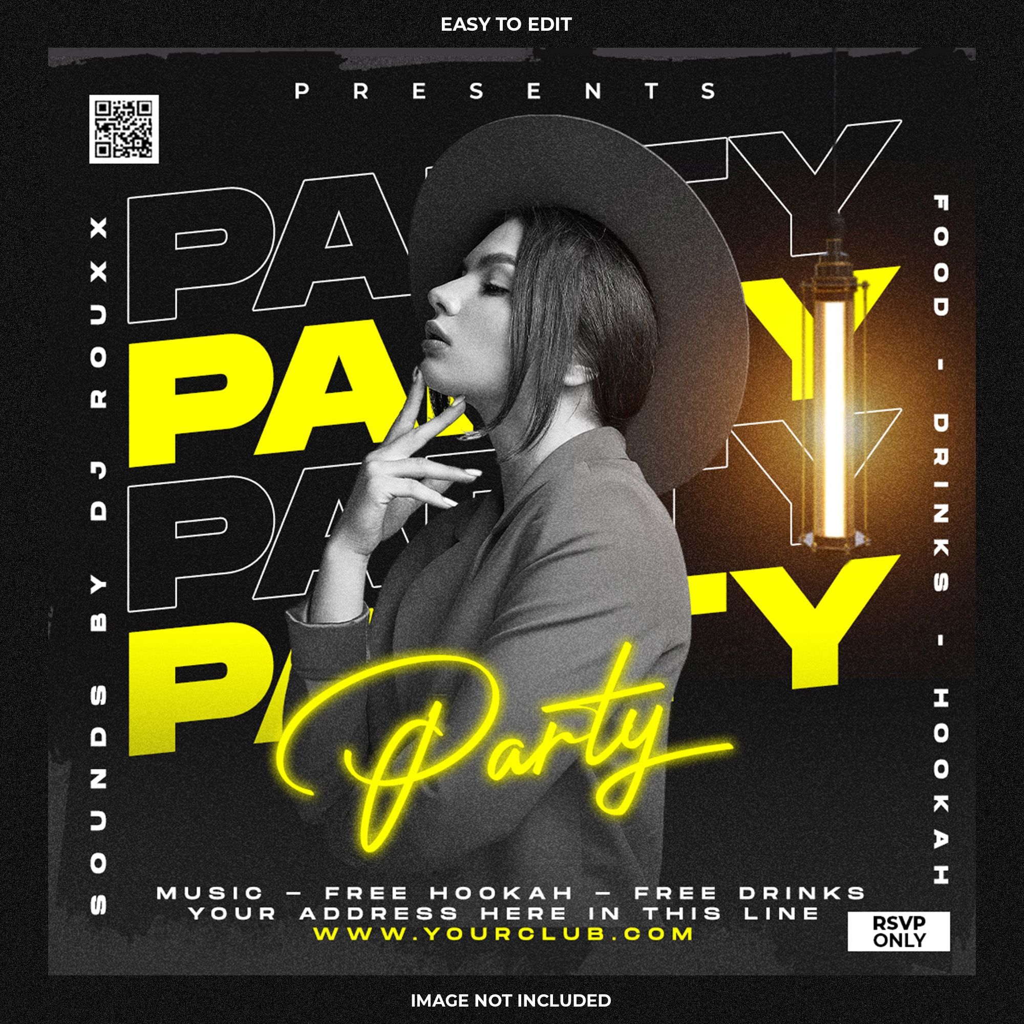 Club dj party flyer social media post and web banner