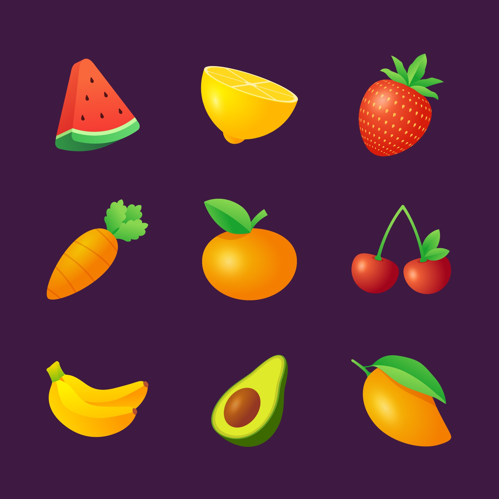 3D Fruit and Vegetables Icons
