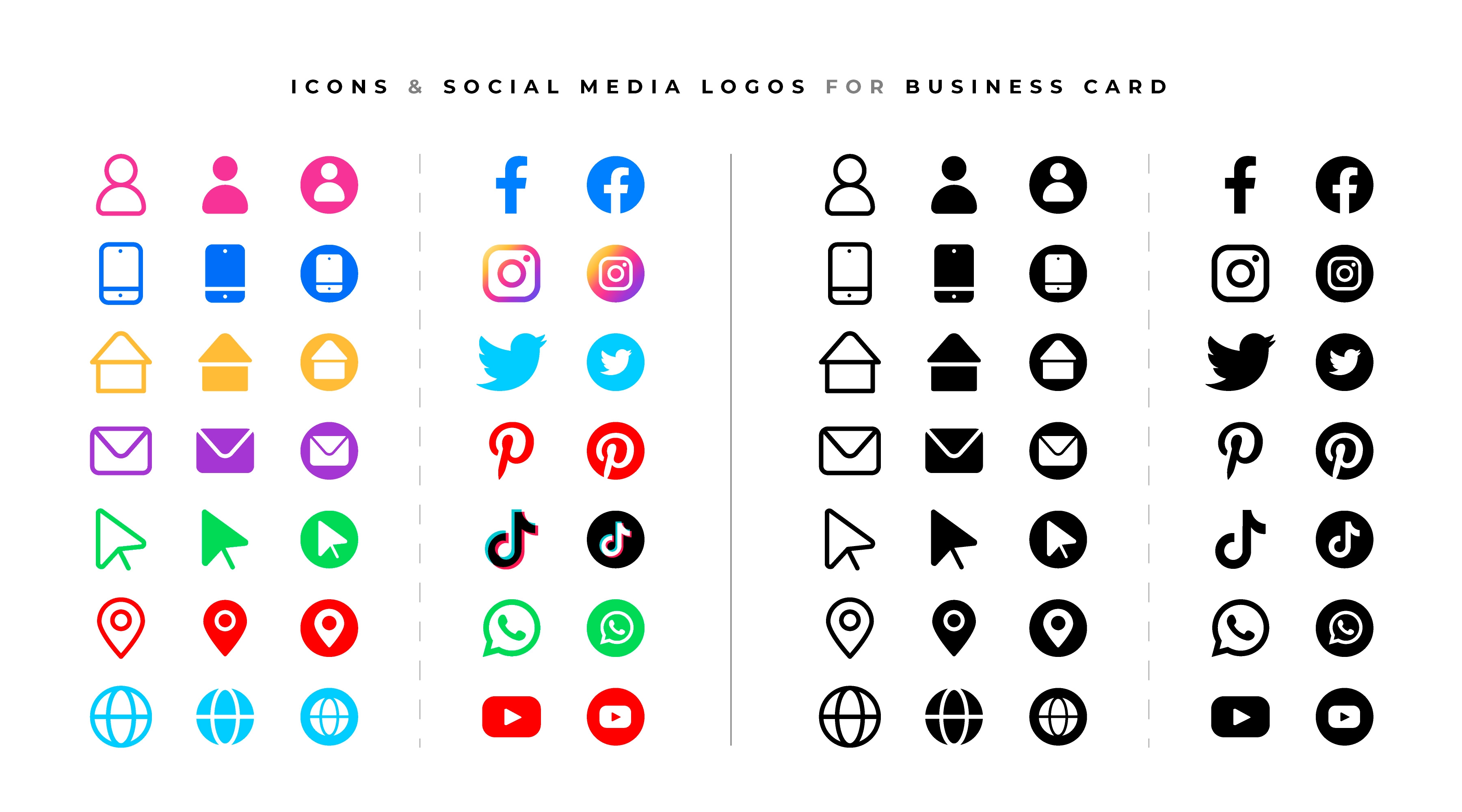 Icons and social media logos collection for business cards and webs