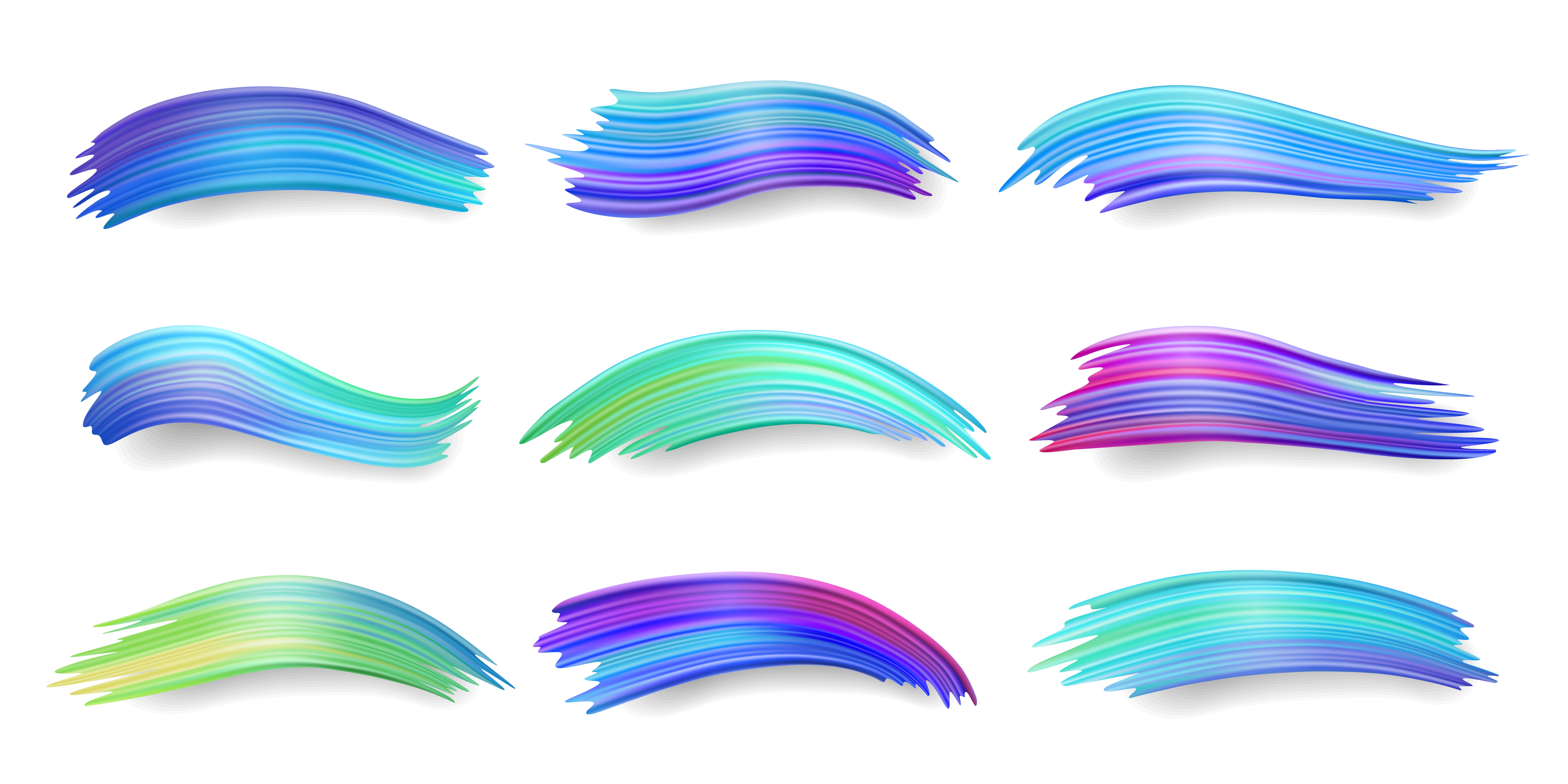 Set Isolated Colorful Brush Strokes Gradient