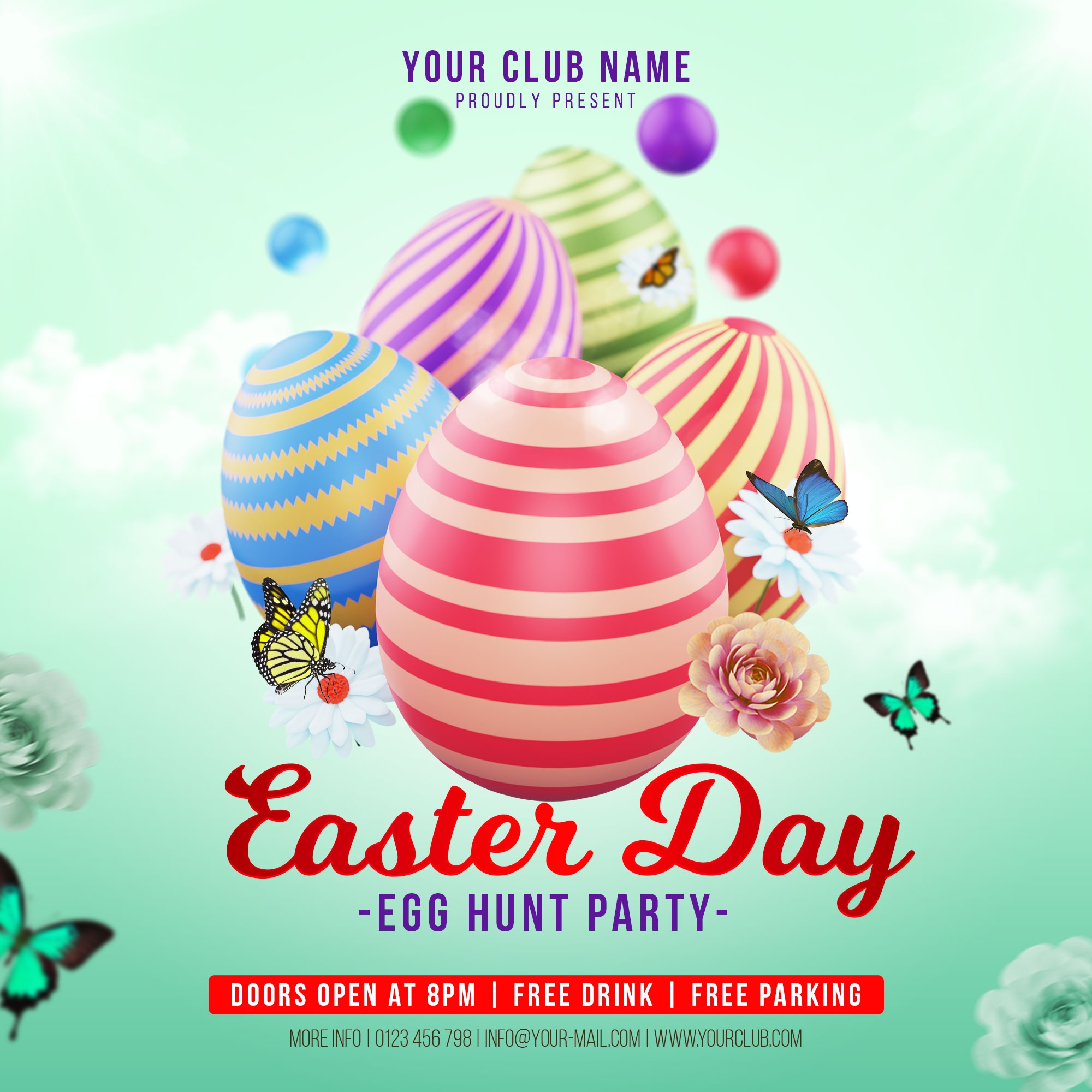 Easter Day Egg Hunt Celebration Social Media Post Flyer Invitation