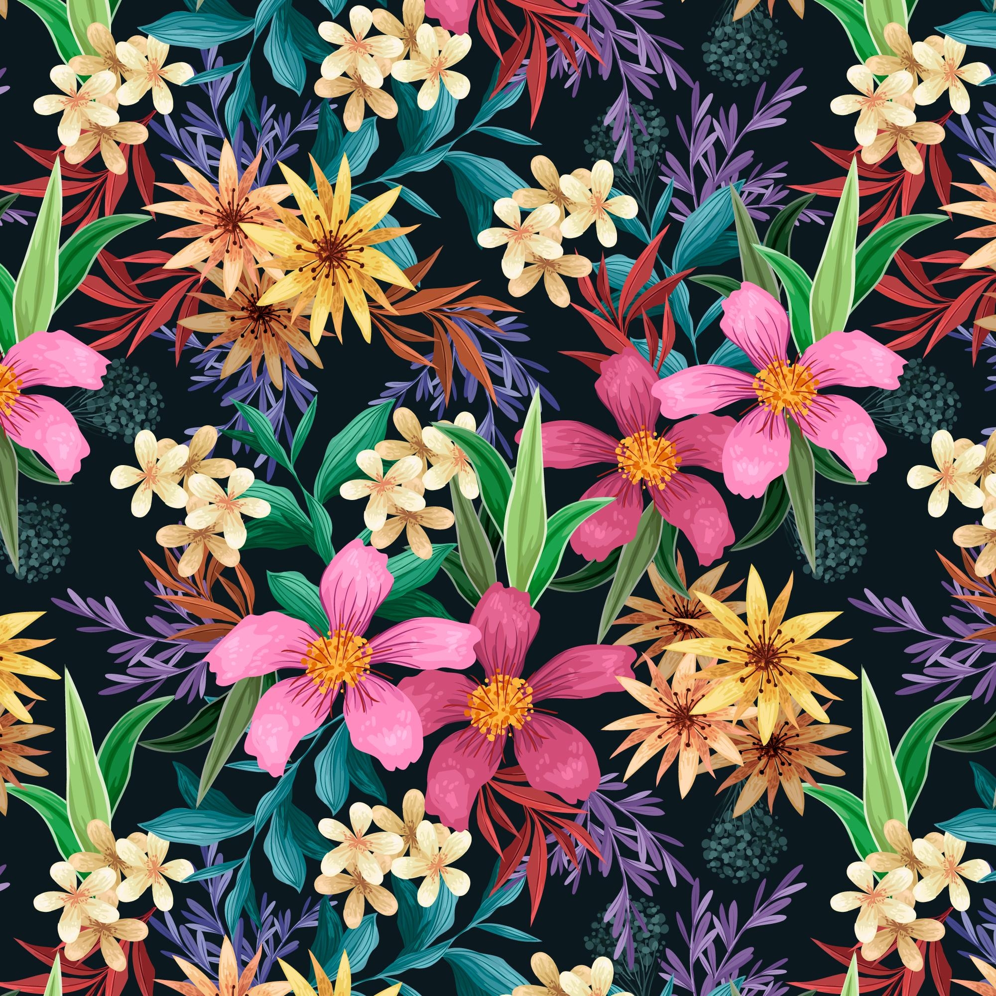 Hand Painted Exotic Floral Pattern