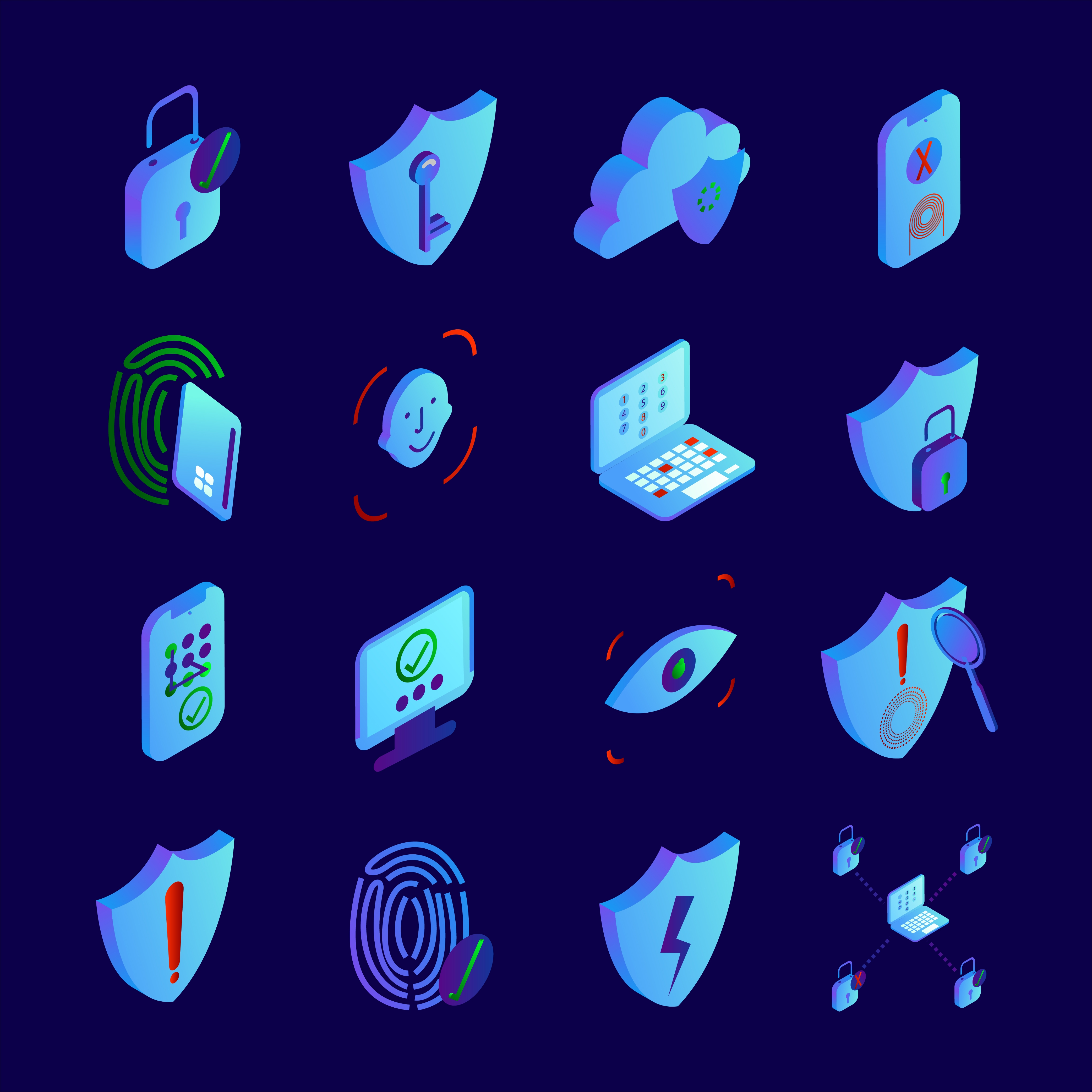 3D Cyber Security Icon Set