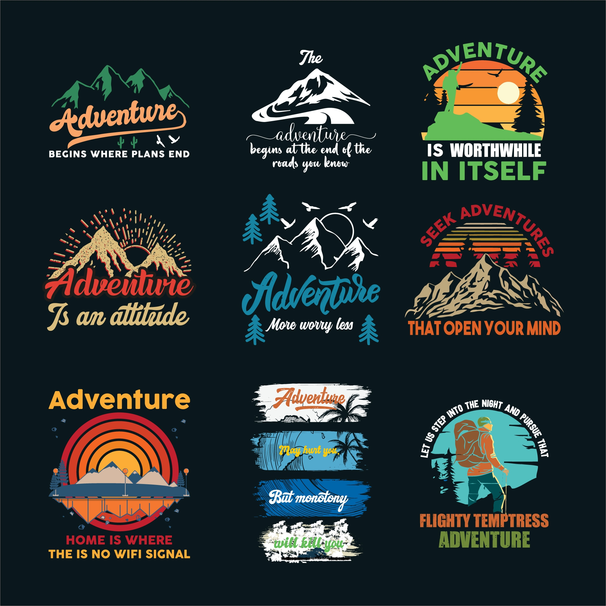 Adventure Traveling Camping T Shirt Design Set