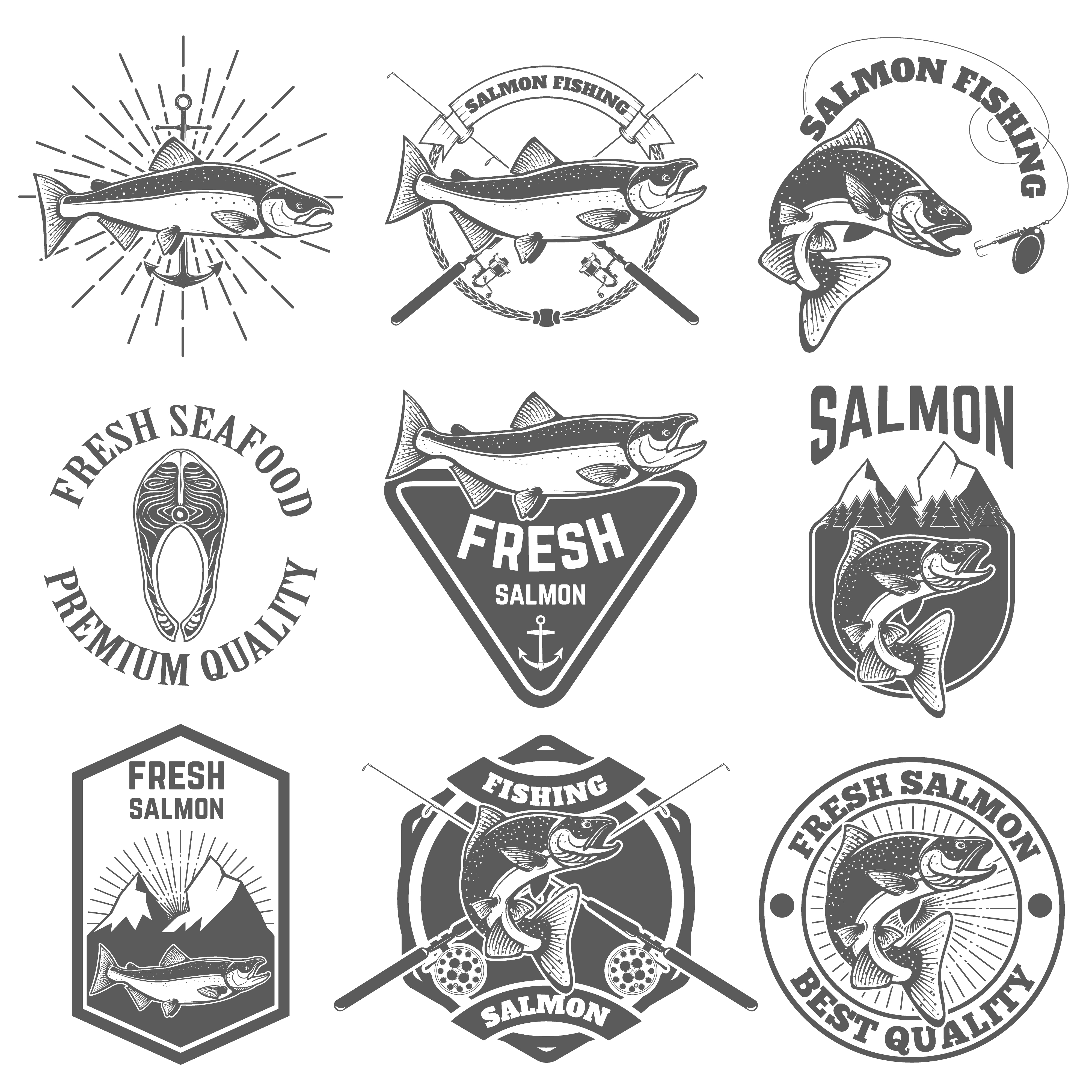 Vintage Labels with Salmon FIsh Set