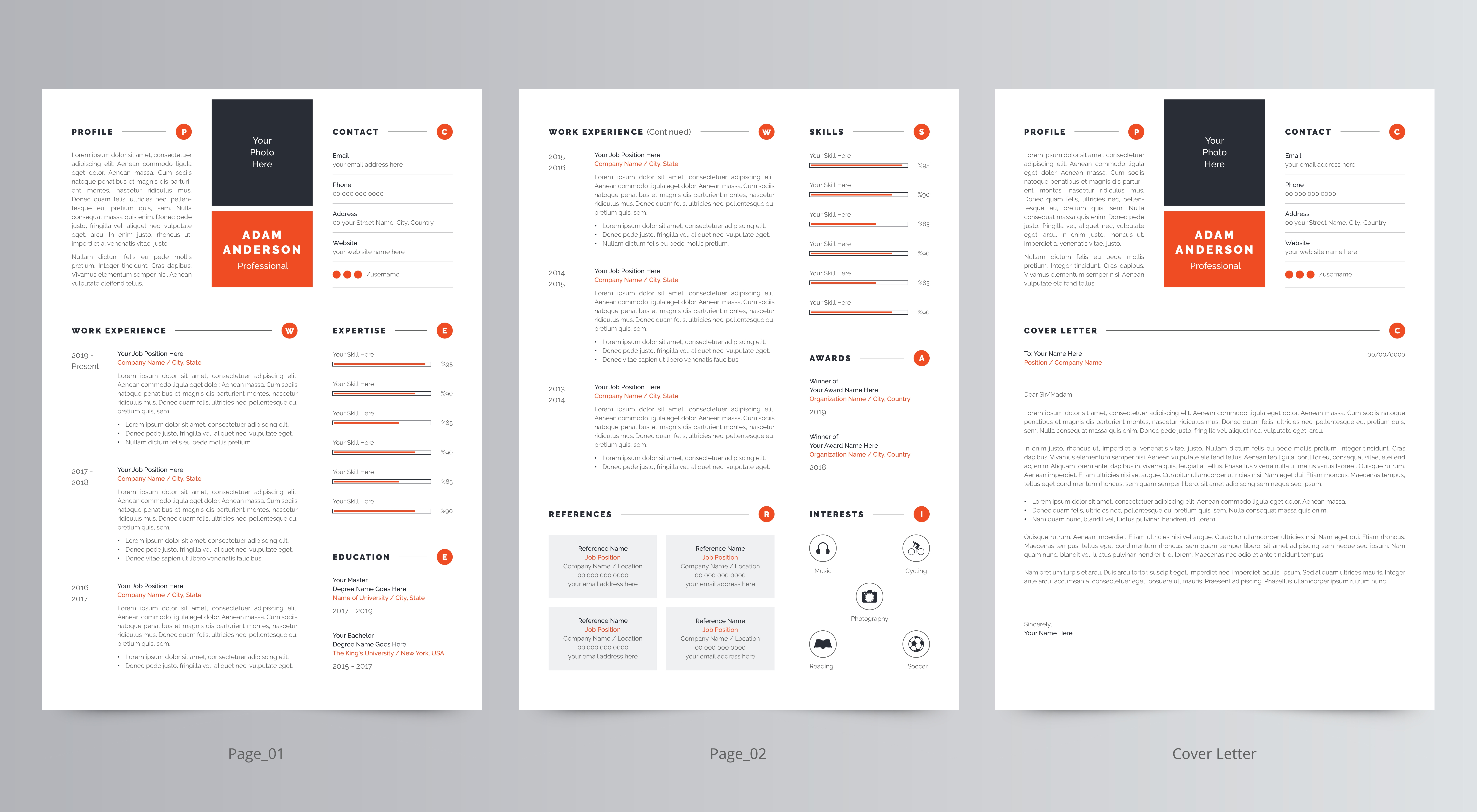 Professional Multiple Page Resume or CV and cover letter template