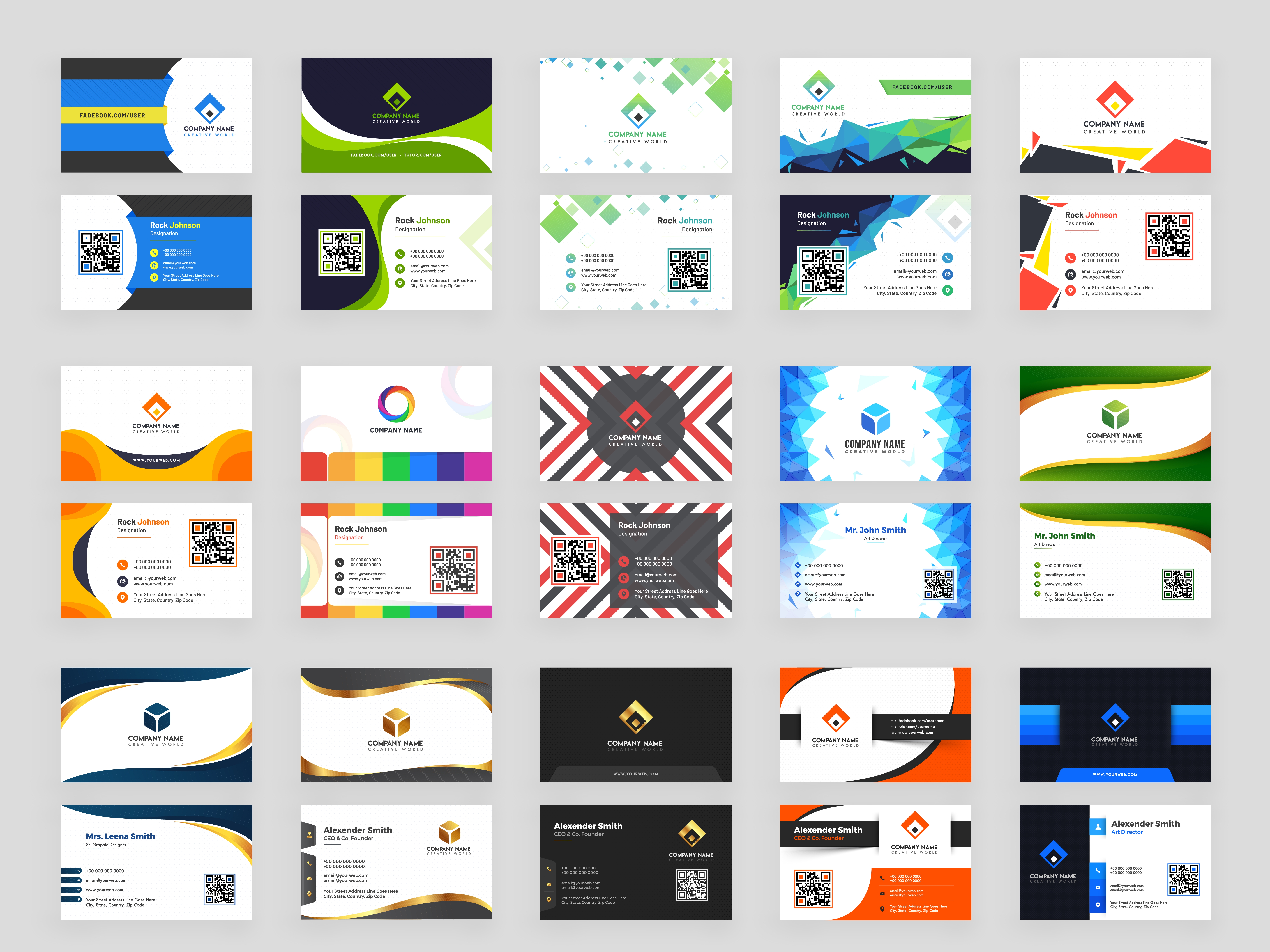 15 Abstract Design Pattern Set Horizontal Business Card