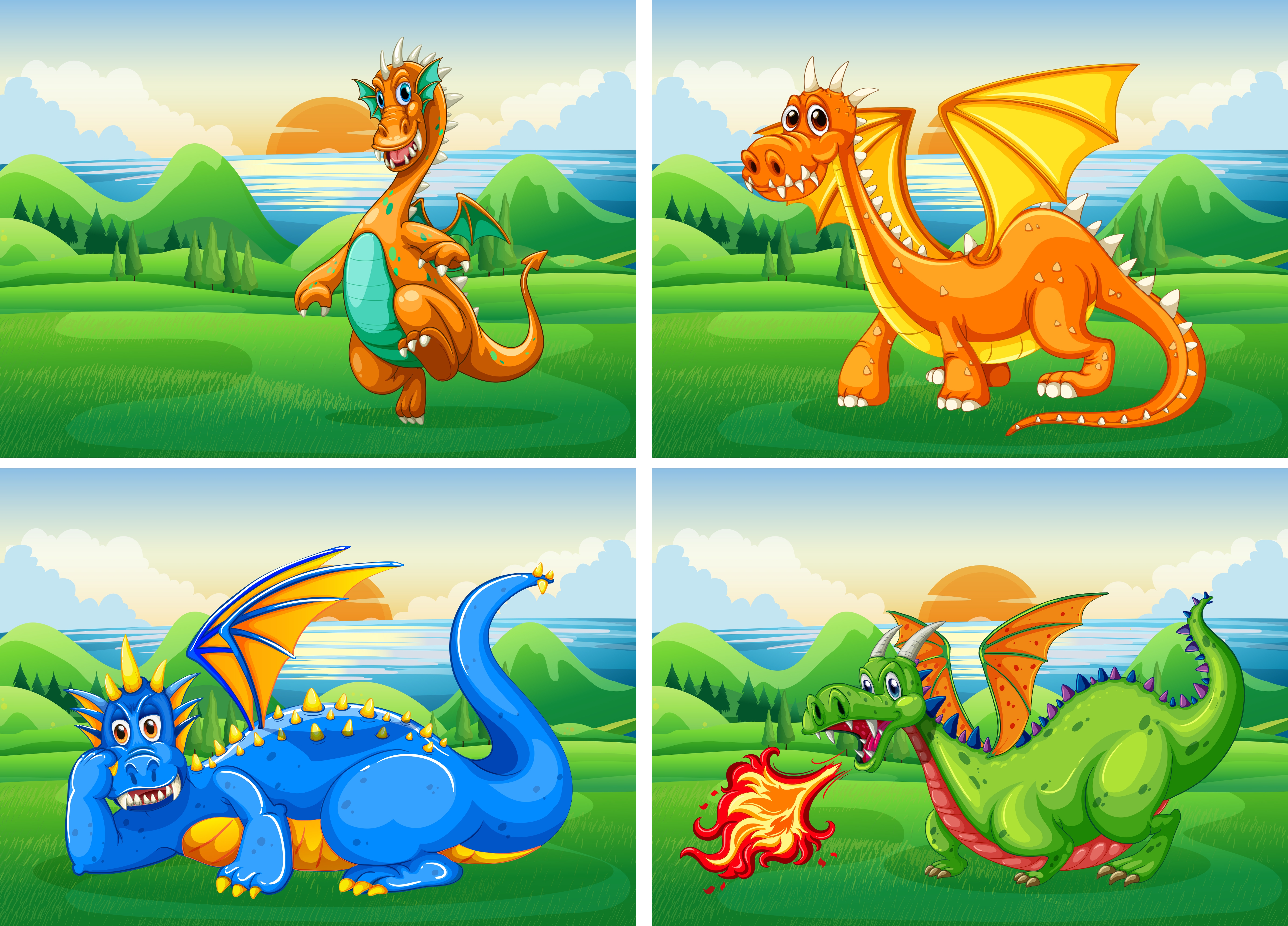 Four dragons in the field
