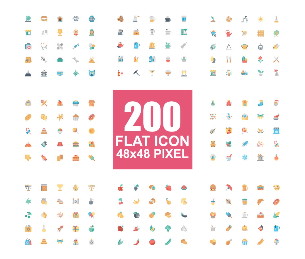 200 Simple Flat Icon Set
