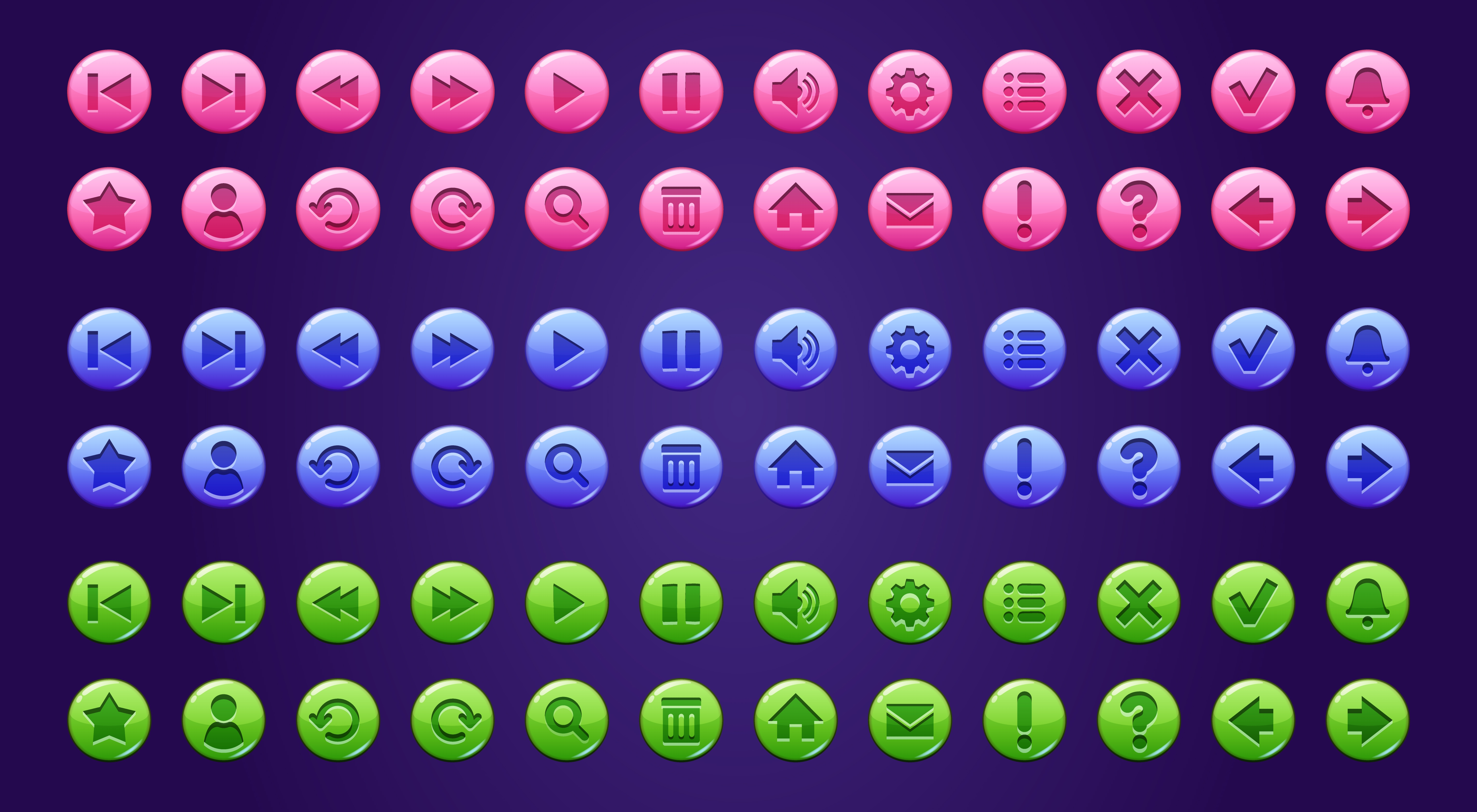 Color circle buttons icons for website or game
