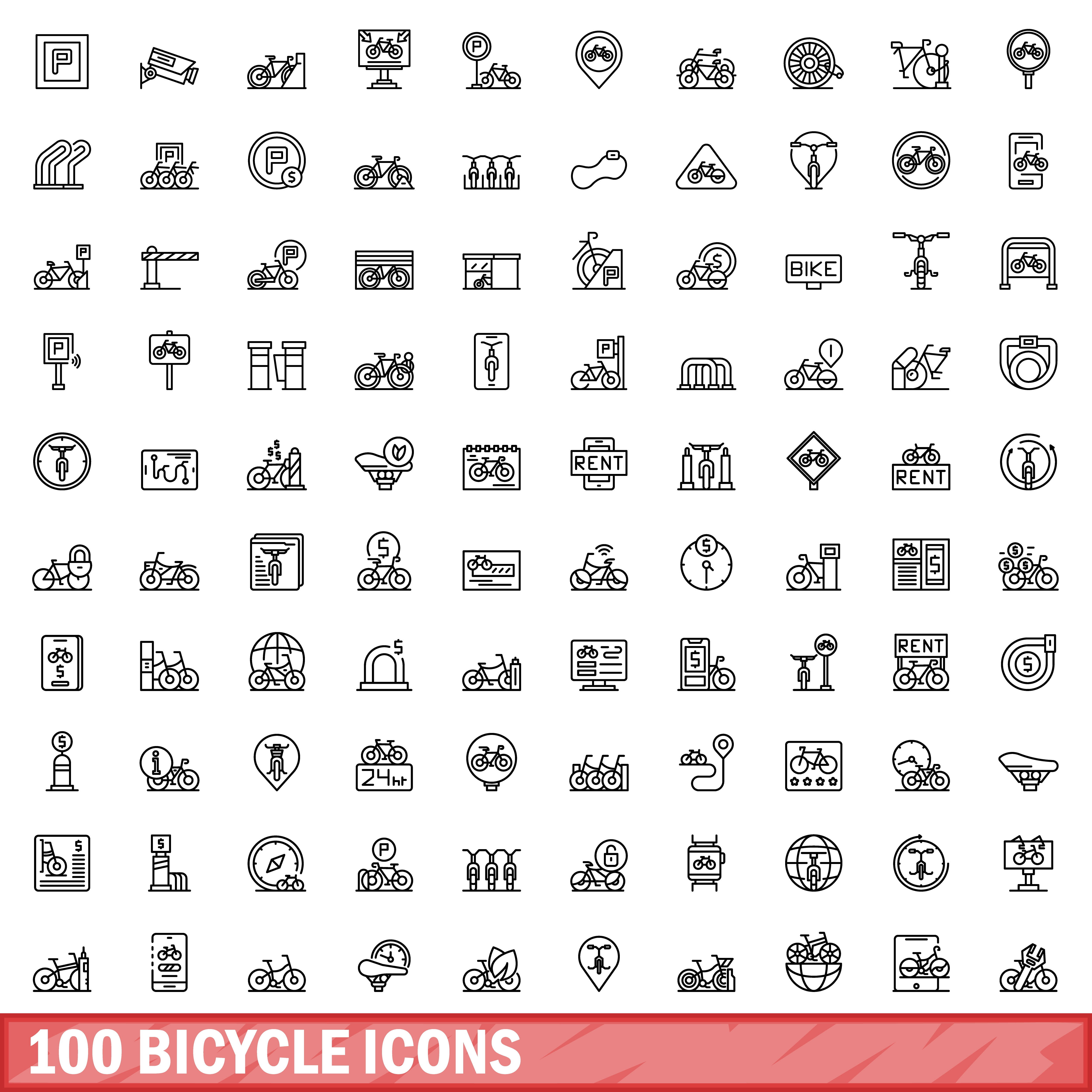 100 bicycle icons set outline style