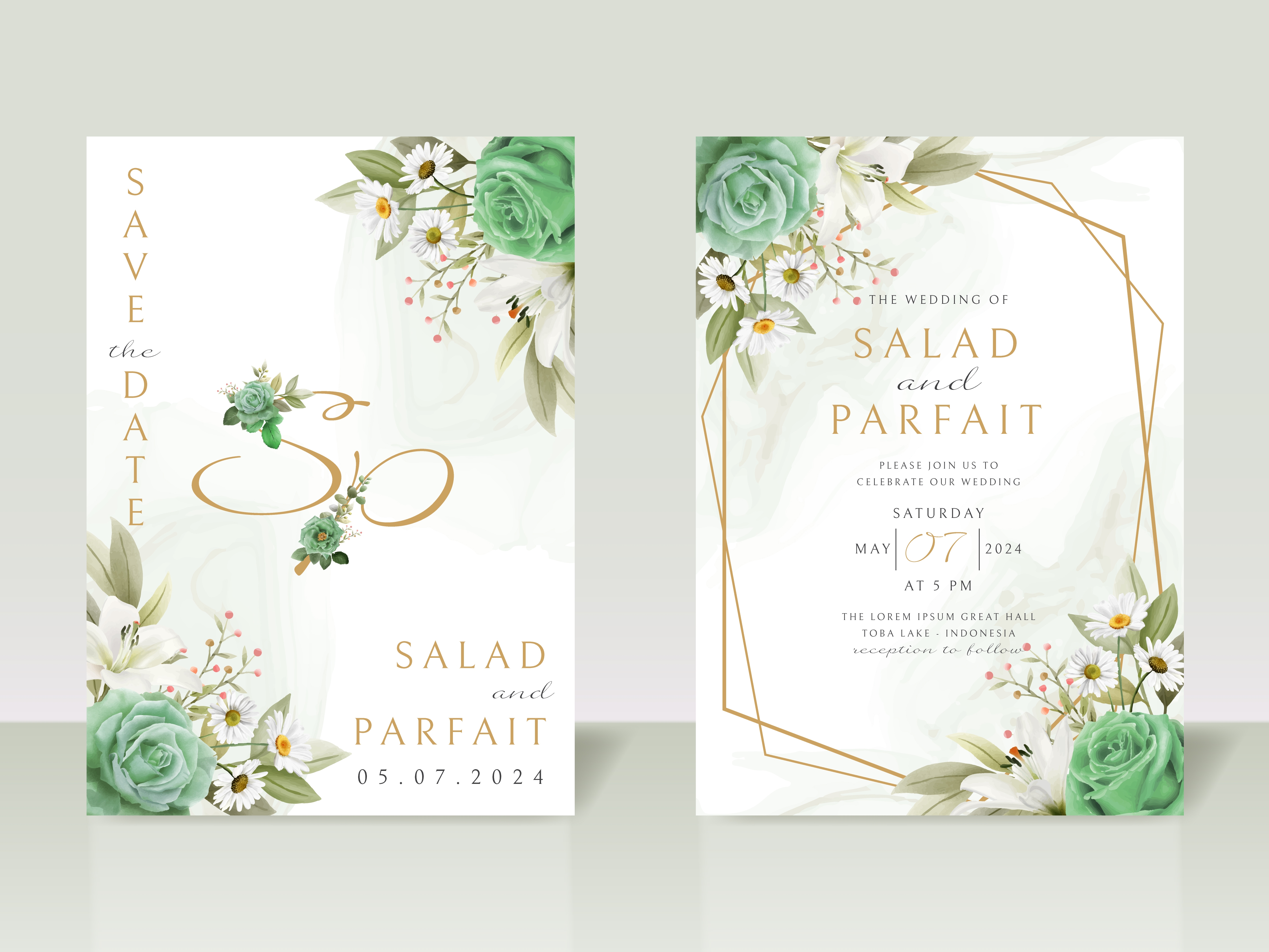 Greenery Floral Wedding Invitation Card Template